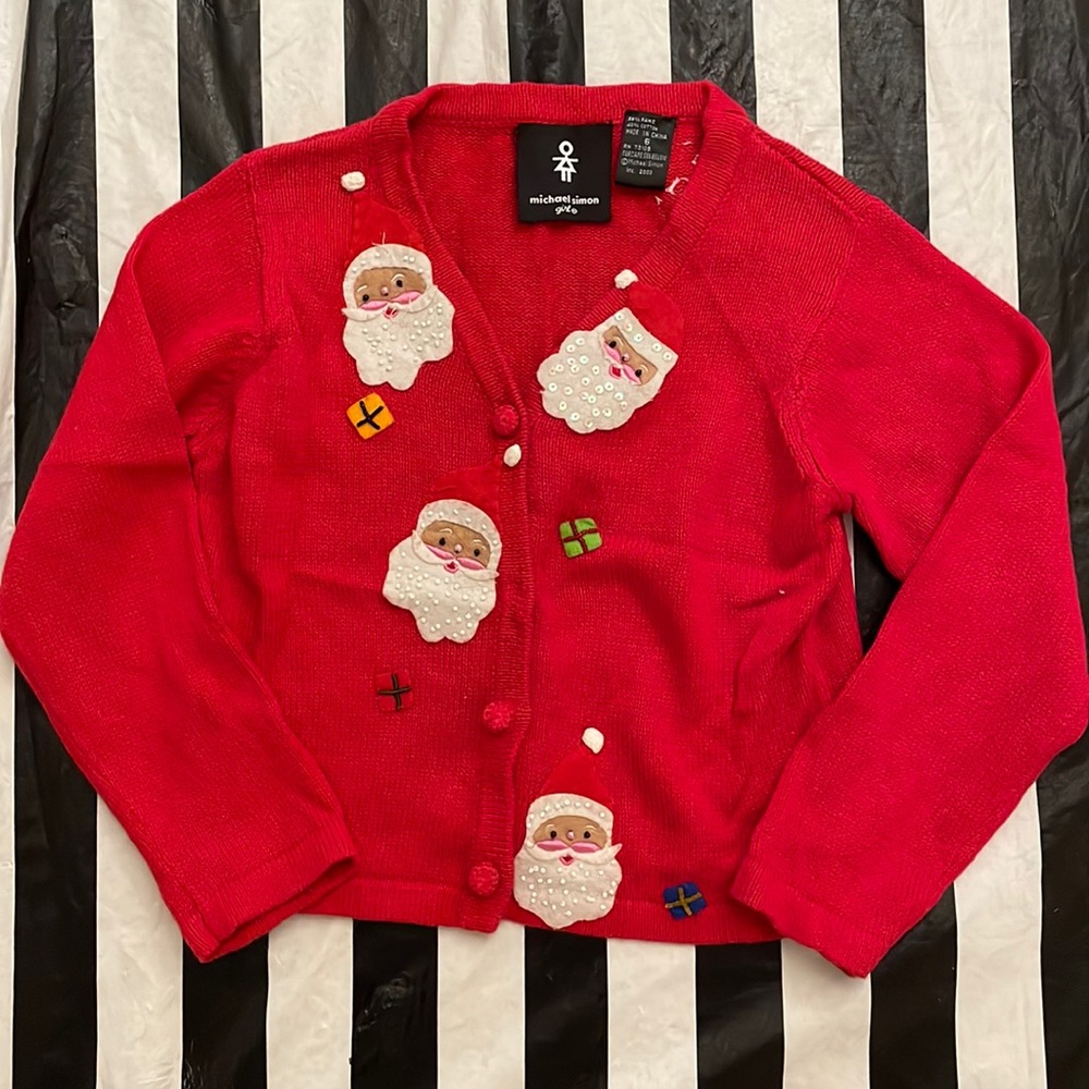 Micheal Simon Girl Sz 6 Santa Christmas Cardigan Sweater